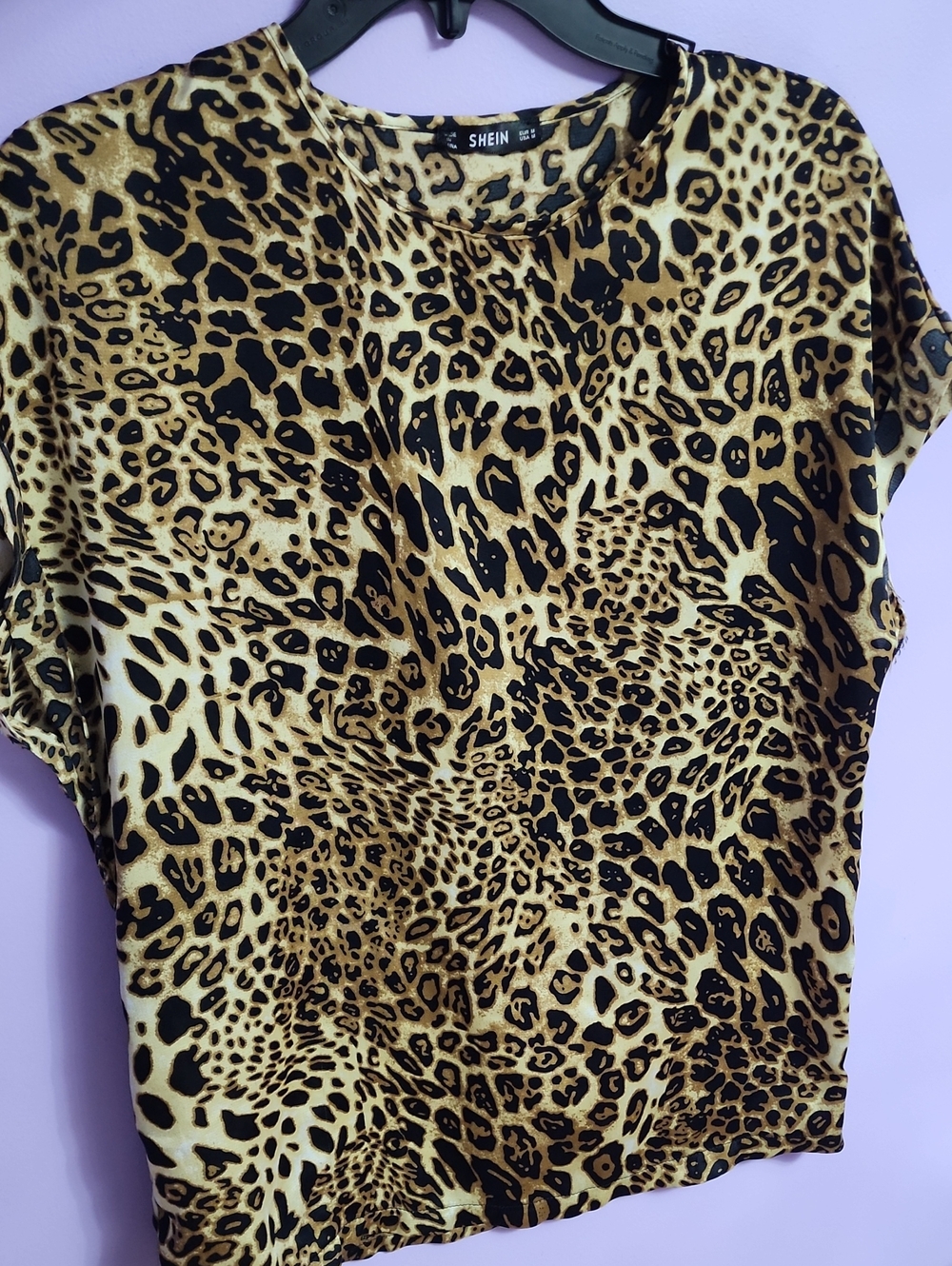 SHEIN Leopard Print Short Sleeve Top - Brown & Black